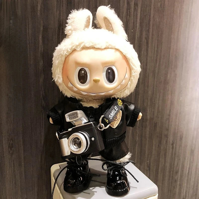 17cm Cool Mini Labubu Clothes Plush Hoodie Idol Dolls Jumpsuit Fashion Clothing Fans Overalls Accessories for Korea Kpop Exo