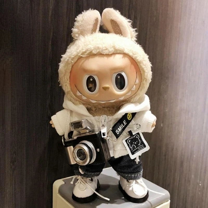 17cm Cool Mini Labubu Clothes Plush Hoodie Idol Dolls Jumpsuit Fashion Clothing Fans Overalls Accessories for Korea Kpop Exo