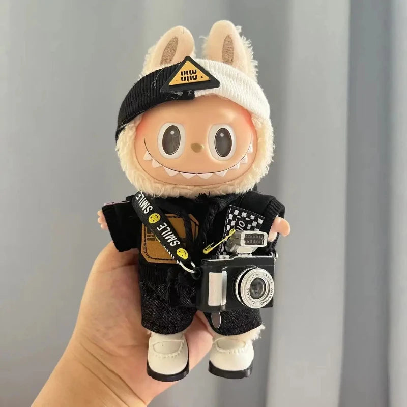 17cm Cool Mini Labubu Clothes Plush Hoodie Idol Dolls Jumpsuit Fashion Clothing Fans Overalls Accessories for Korea Kpop Exo